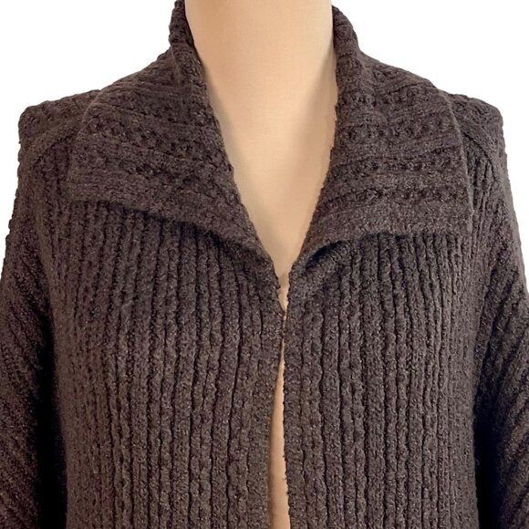 CAbi Oversized Brown Cable Knit Cardigan Sweater XS/S Cape Sleeve Open Front - Picture 3 of 13